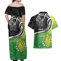 Personalised New Zealand Cook Islands Couples Matching Off Shoulder Maxi Dress and Hawaiian Shirt Maori Tiki With Circle Stars Turtle LT05 - Polynesian Pride
