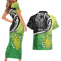Personalised New Zealand Cook Islands Couples Matching Short Sleeve Bodycon Dress and Hawaiian Shirt Maori Tiki With Circle Stars Turtle LT05 - Polynesian Pride