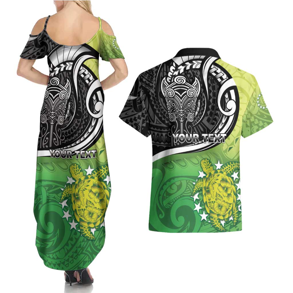 Personalised New Zealand Cook Islands Couples Matching Summer Maxi Dress and Hawaiian Shirt Maori Tiki With Circle Stars Turtle LT05 - Polynesian Pride