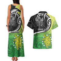 Personalised New Zealand Cook Islands Couples Matching Tank Maxi Dress and Hawaiian Shirt Maori Tiki With Circle Stars Turtle LT05 - Polynesian Pride