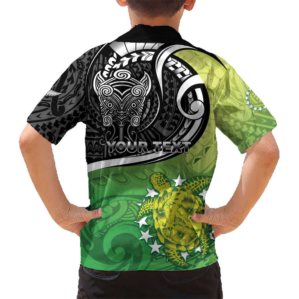 Personalised New Zealand Cook Islands Family Matching Long Sleeve Bodycon Dress and Hawaiian Shirt Maori Tiki With Circle Stars Turtle LT05 - Polynesian Pride