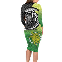 Personalised New Zealand Cook Islands Family Matching Long Sleeve Bodycon Dress and Hawaiian Shirt Maori Tiki With Circle Stars Turtle LT05 - Polynesian Pride