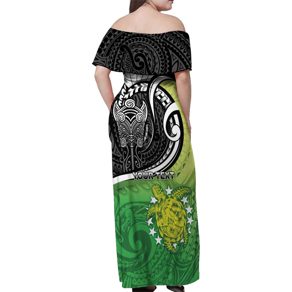 Personalised New Zealand Cook Islands Family Matching Off Shoulder Maxi Dress and Hawaiian Shirt Maori Tiki With Circle Stars Turtle LT05 - Polynesian Pride