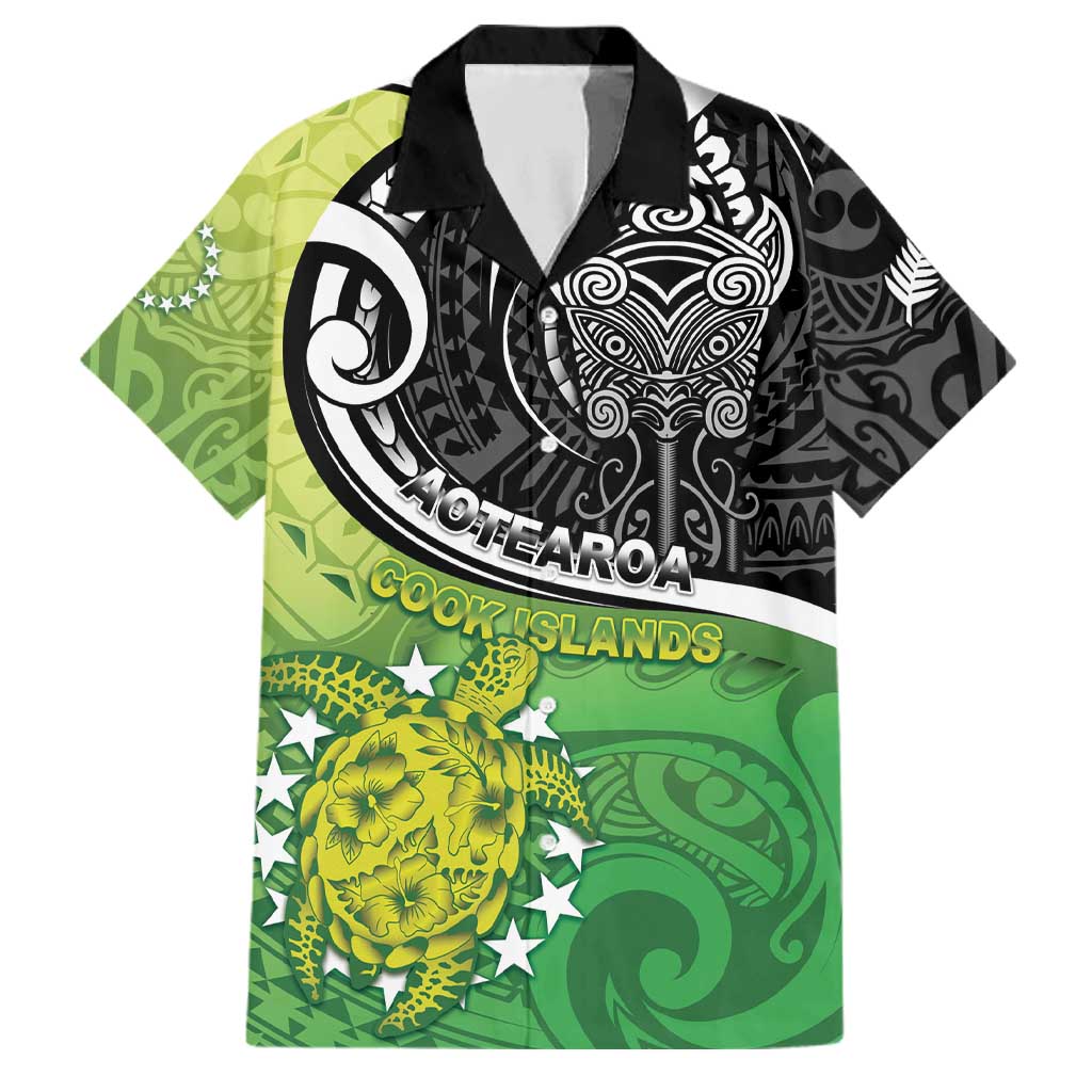 Personalised New Zealand Cook Islands Family Matching Off Shoulder Short Dress and Hawaiian Shirt Maori Tiki With Circle Stars Turtle LT05 Dad's Shirt - Short Sleeve Multicolor - Polynesian Pride