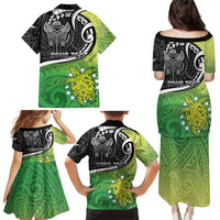 Personalised New Zealand Cook Islands Family Matching Puletasi and Hawaiian Shirt Maori Tiki With Circle Stars Turtle LT05 - Polynesian Pride