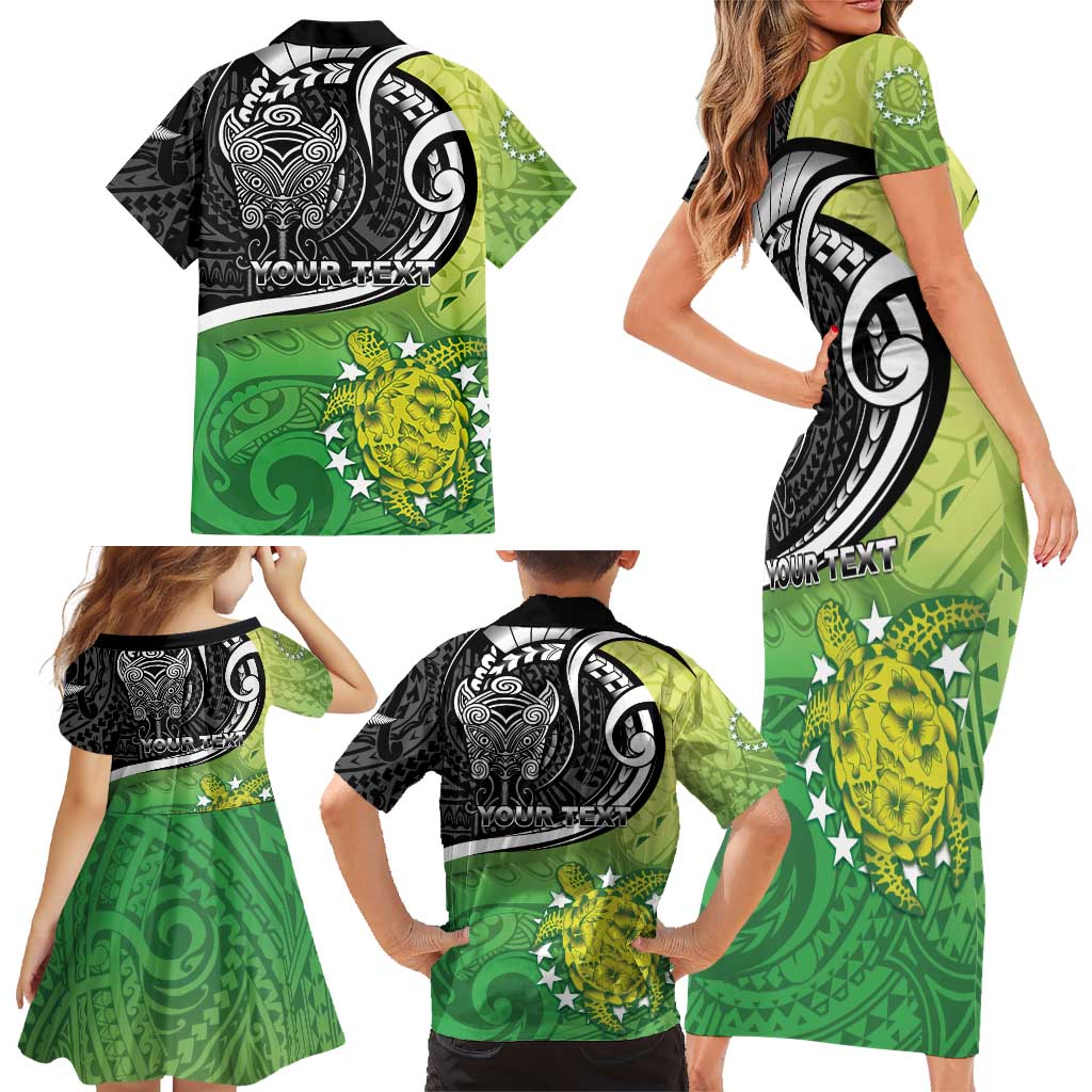 Personalised New Zealand Cook Islands Family Matching Short Sleeve Bodycon Dress and Hawaiian Shirt Maori Tiki With Circle Stars Turtle LT05 - Polynesian Pride