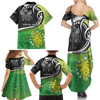 Personalised New Zealand Cook Islands Family Matching Summer Maxi Dress and Hawaiian Shirt Maori Tiki With Circle Stars Turtle LT05 - Polynesian Pride