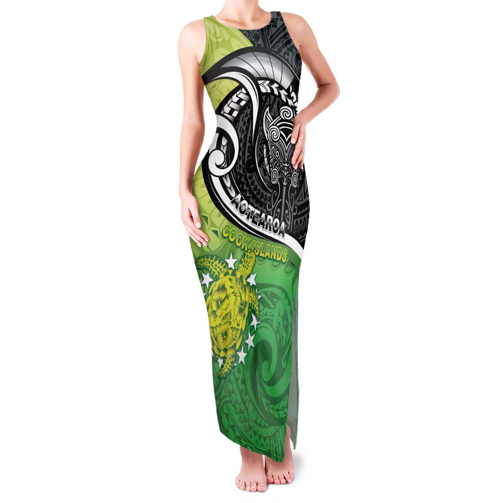 Personalised New Zealand Cook Islands Family Matching Tank Maxi Dress and Hawaiian Shirt Maori Tiki With Circle Stars Turtle LT05 Mom's Dress Multicolor - Polynesian Pride