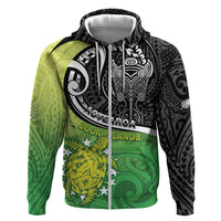 Personalised New Zealand Cook Islands Hoodie Maori Tiki With Circle Stars Turtle LT05 Zip Hoodie Multicolor - Polynesian Pride