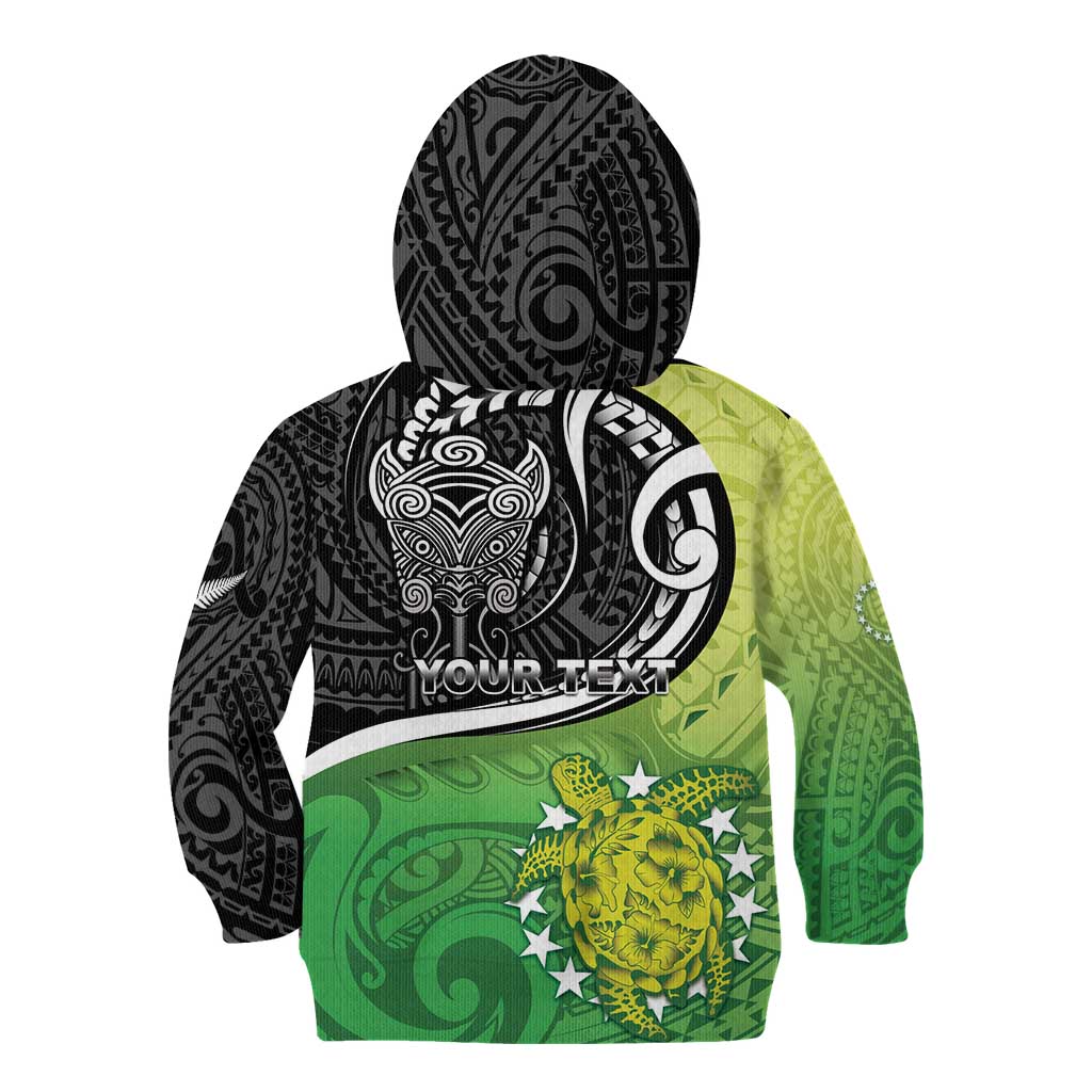 Custom New Zealand Cook Islands Kid Hoodie Maori Tiki With Circle Stars Turtle - Polynesian Pride