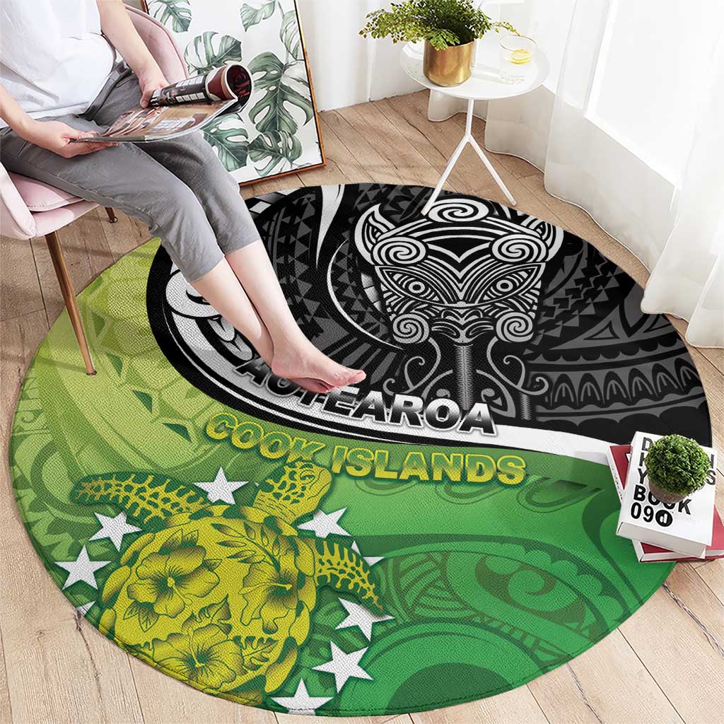New Zealand Cook Islands Round Carpet Maori Tiki With Circle Stars Turtle LT05 - Polynesian Pride