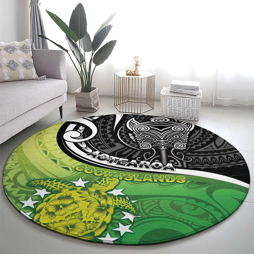 New Zealand Cook Islands Round Carpet Maori Tiki With Circle Stars Turtle LT05 - Polynesian Pride