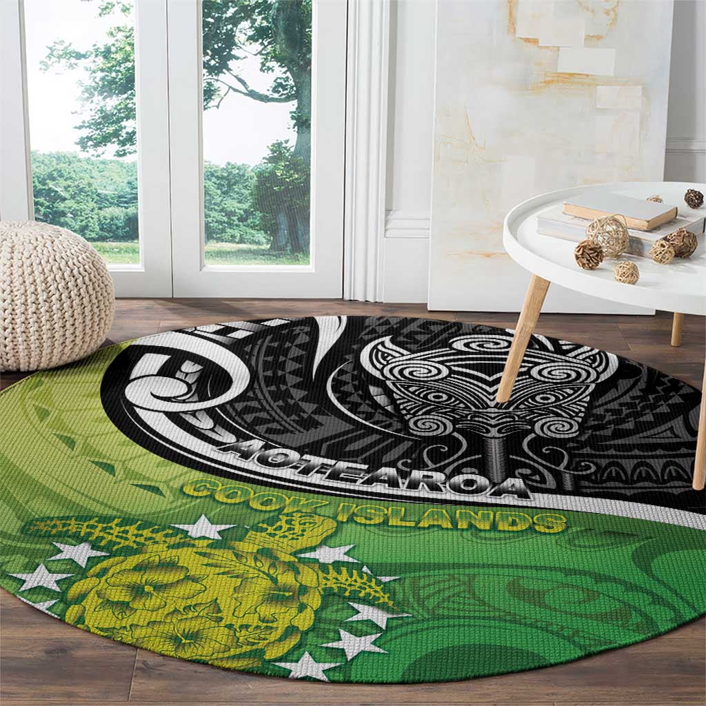 New Zealand Cook Islands Round Carpet Maori Tiki With Circle Stars Turtle LT05 - Polynesian Pride