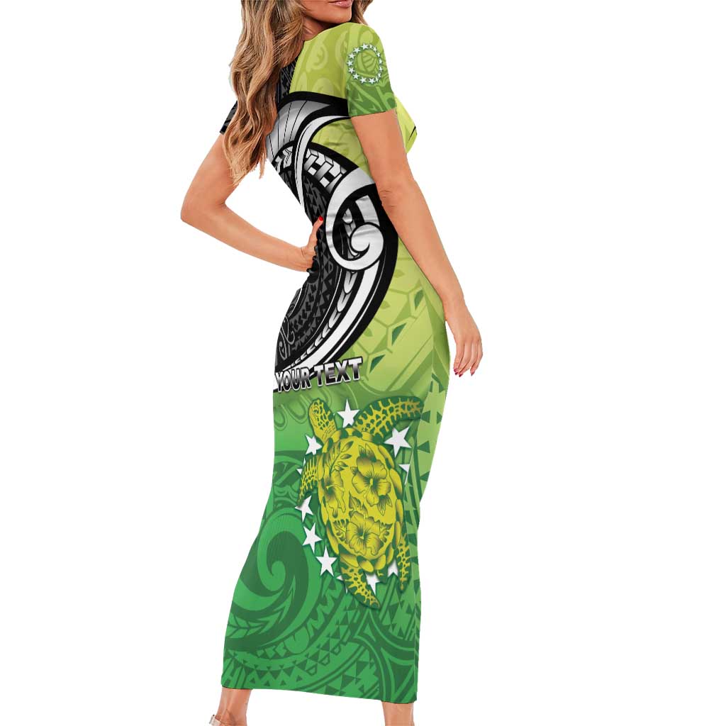 Custom New Zealand Cook Islands Short Sleeve Bodycon Dress Maori Tiki With Circle Stars Turtle - Polynesian Pride