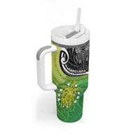 Custom New Zealand Cook Islands Tumbler With Handle Maori Tiki With Circle Stars Turtle - Polynesian Pride