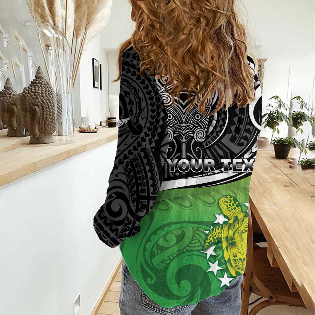 Personalised New Zealand Cook Islands Women Casual Shirt Maori Tiki With Circle Stars Turtle LT05 - Polynesian Pride