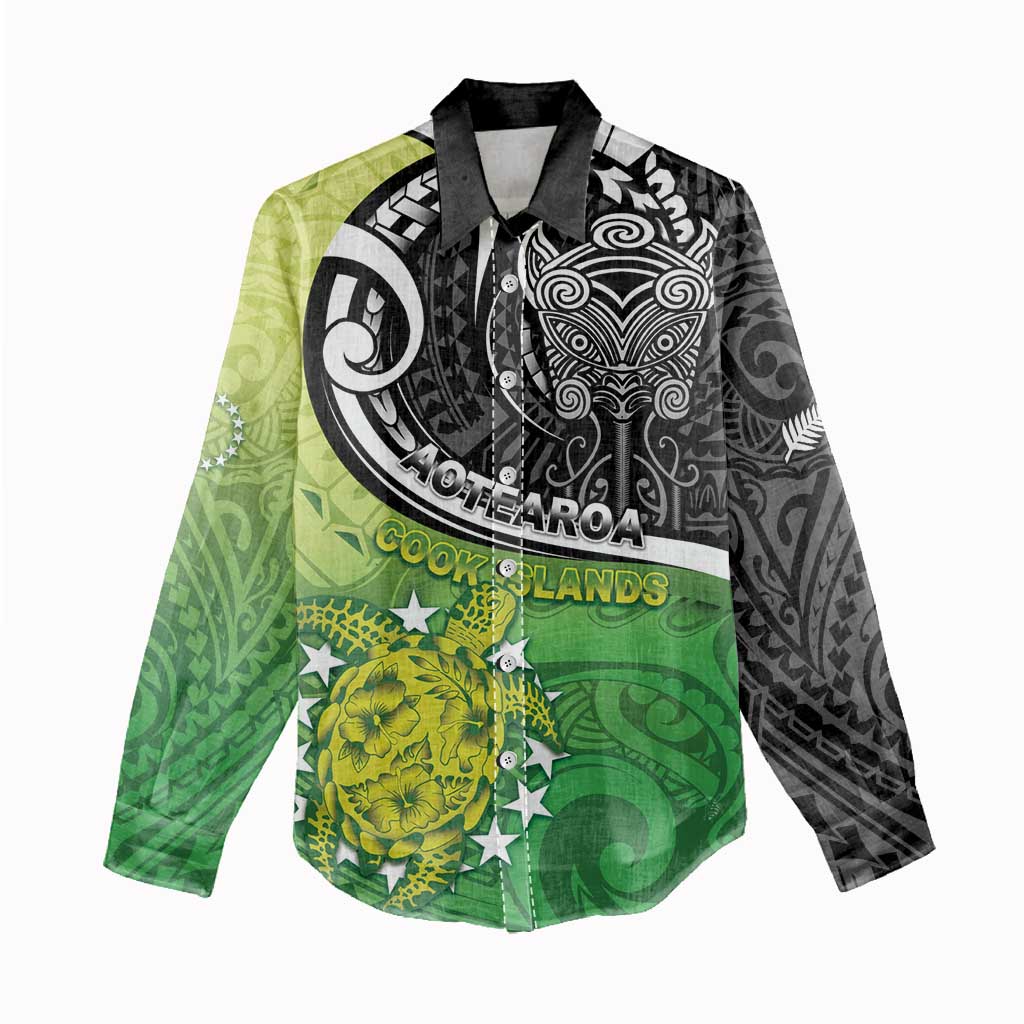 Personalised New Zealand Cook Islands Women Casual Shirt Maori Tiki With Circle Stars Turtle LT05 - Polynesian Pride
