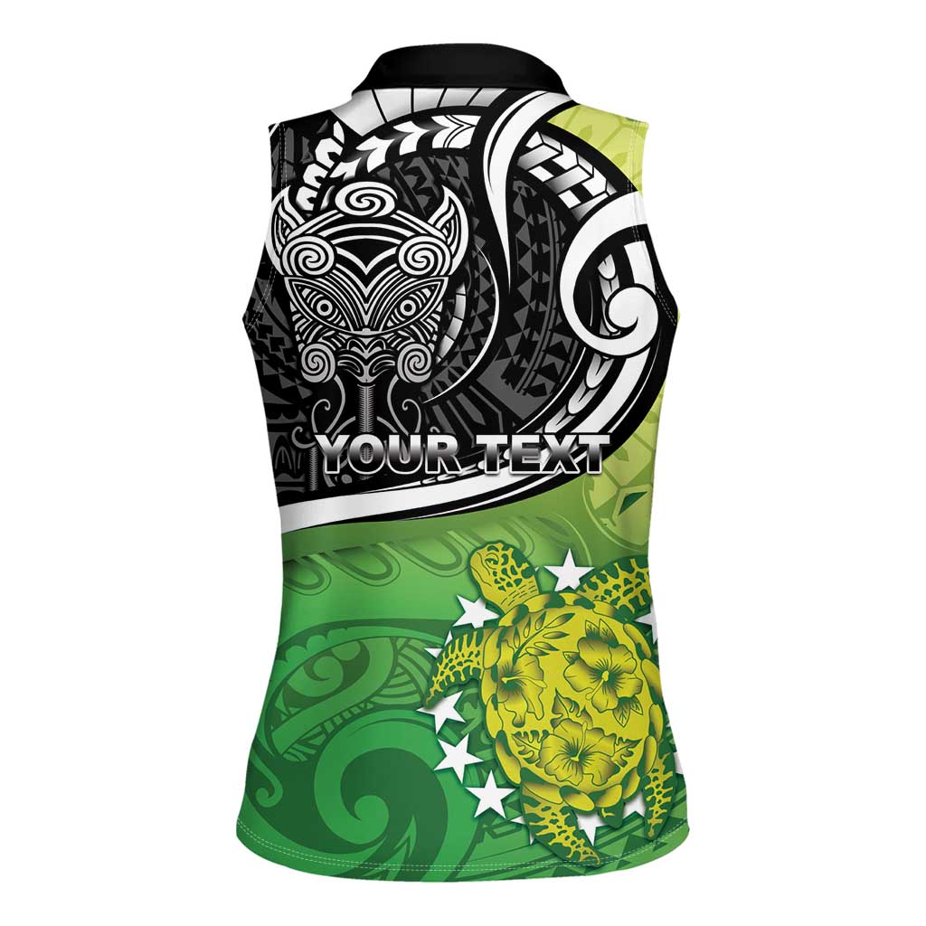Personalised New Zealand Cook Islands Women Sleeveless Polo Shirt Maori Tiki With Circle Stars Turtle LT05 - Polynesian Pride