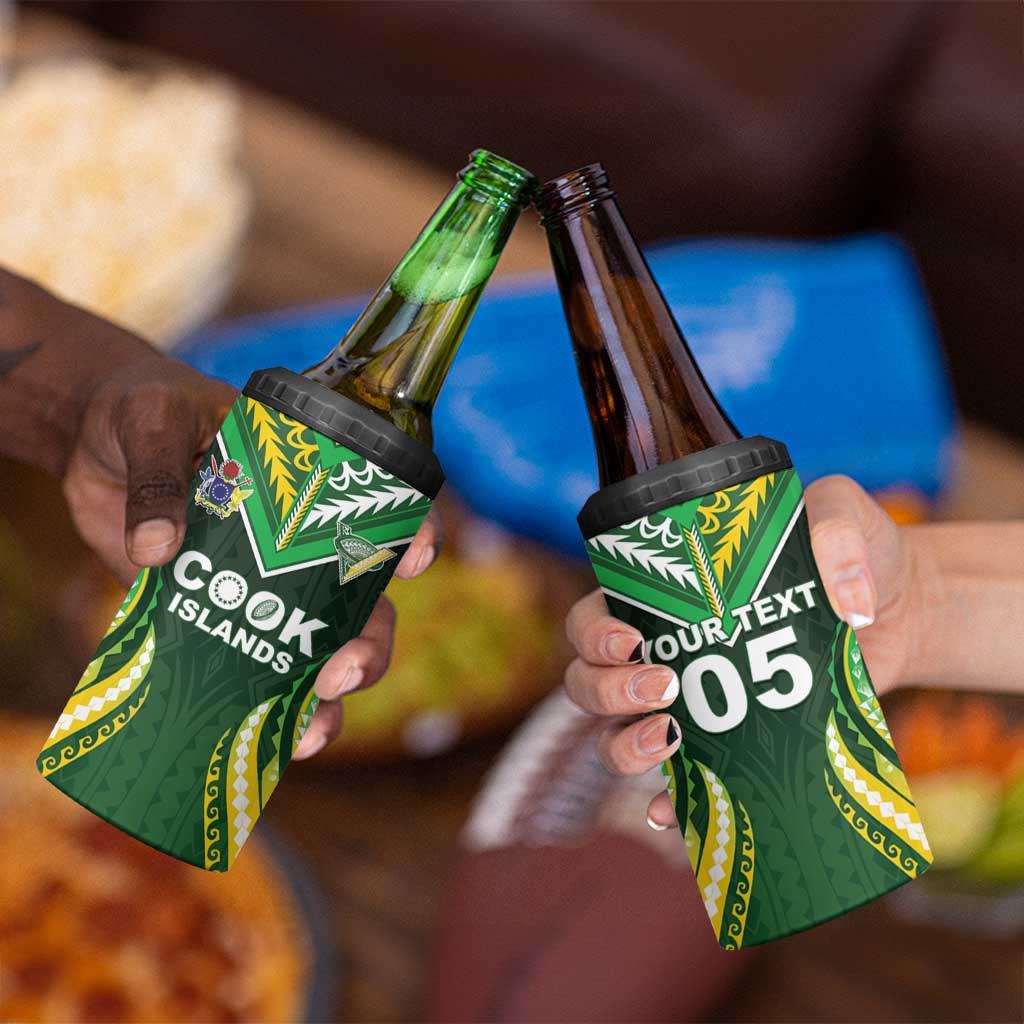 Custom Cook Islands Rugby 4 in 1 Can Cooler Tumbler Unique Style Green Version - Polynesian Pride