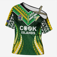 Custom Cook Islands Rugby Cross Shoulder Shirt Unique Style Green Version - Polynesian Pride
