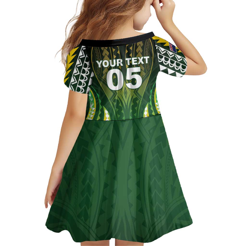 Custom Cook Islands Rugby Family Matching Long Sleeve Bodycon Dress and Hawaiian Shirt Unique Style Green Version LT05 - Polynesian Pride