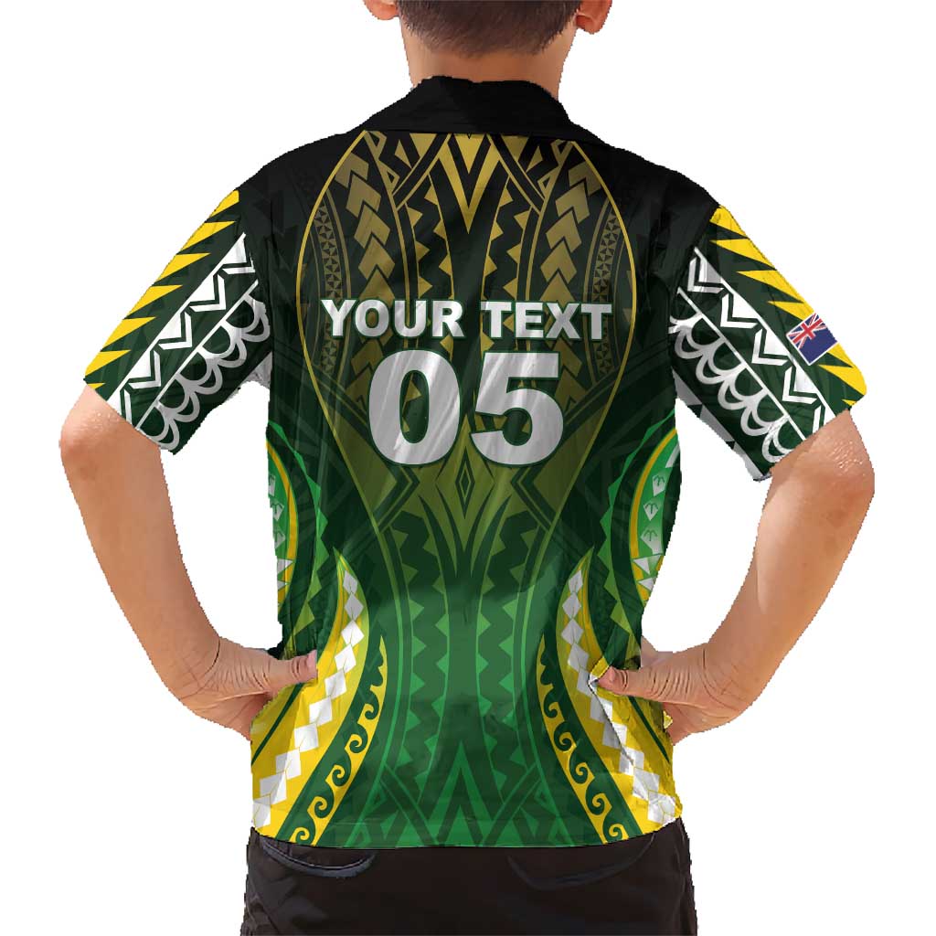 Custom Cook Islands Rugby Family Matching Off The Shoulder Long Sleeve Dress and Hawaiian Shirt Unique Style Green Version LT05 - Polynesian Pride