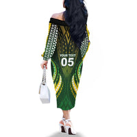 Custom Cook Islands Rugby Family Matching Off The Shoulder Long Sleeve Dress and Hawaiian Shirt Unique Style Green Version LT05 - Polynesian Pride