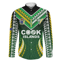Custom Cook Islands Rugby Family Matching Short Sleeve Bodycon Dress and Hawaiian Shirt Unique Style Green Version LT05 Dad's Shirt - Long Sleeve Green - Polynesian Pride