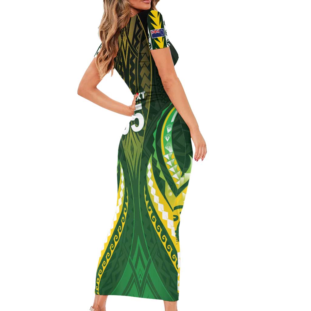 Custom Cook Islands Rugby Family Matching Short Sleeve Bodycon Dress and Hawaiian Shirt Unique Style Green Version LT05 - Polynesian Pride