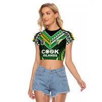 Custom Cook Islands Rugby Raglan Cropped T Shirt Unique Style Green Version - Polynesian Pride