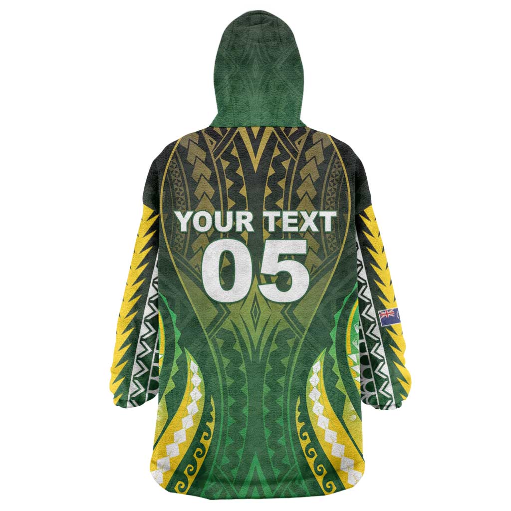 Custom Cook Islands Rugby Wearable Blanket Hoodie Unique Style Green Version - Polynesian Pride