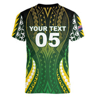 Custom Cook Islands Rugby Women V-Neck T-Shirt Unique Style Green Version - Polynesian Pride