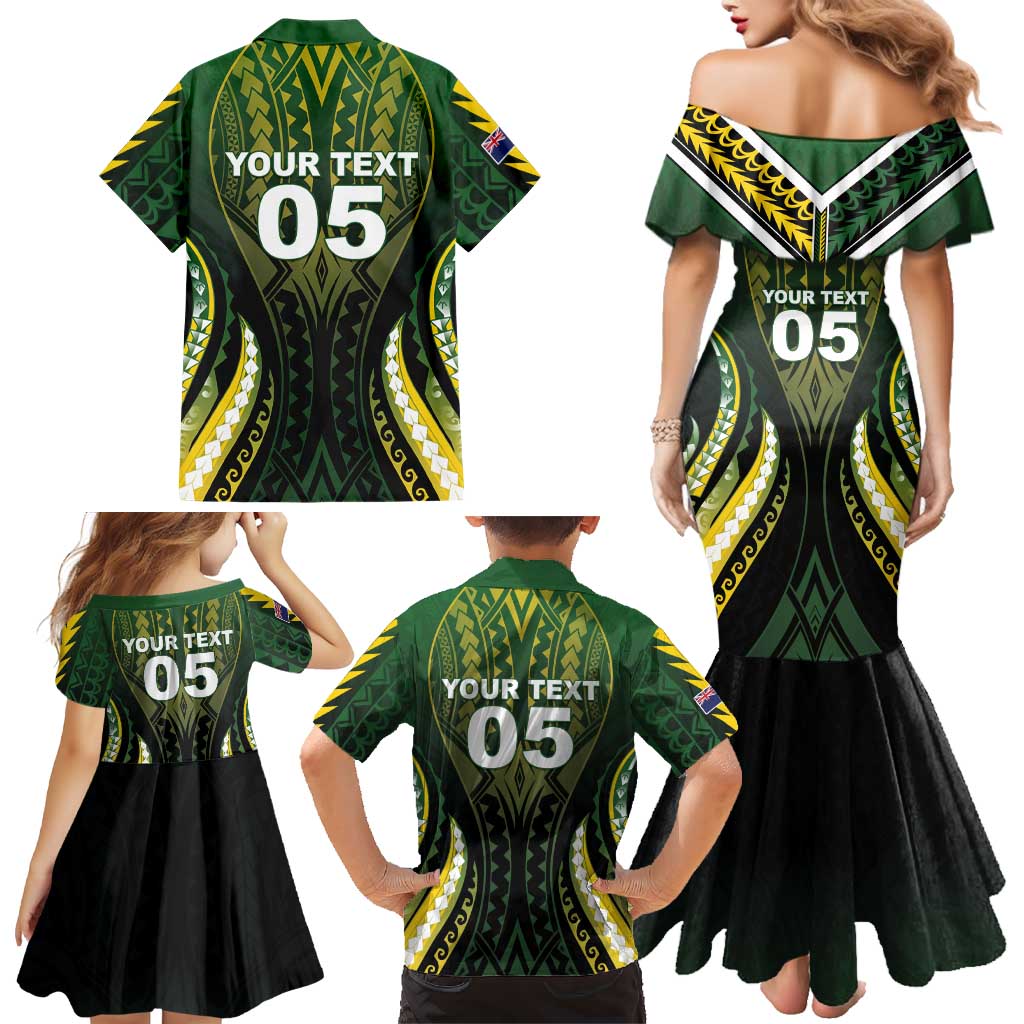 Custom Cook Islands Rugby Family Matching Mermaid Dress and Hawaiian Shirt Unique Style Black Version - Polynesian Pride
