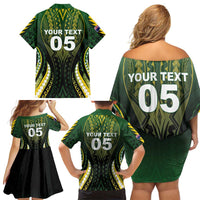 Custom Cook Islands Rugby Family Matching Off Shoulder Short Dress and Hawaiian Shirt Unique Style Black Version - Polynesian Pride
