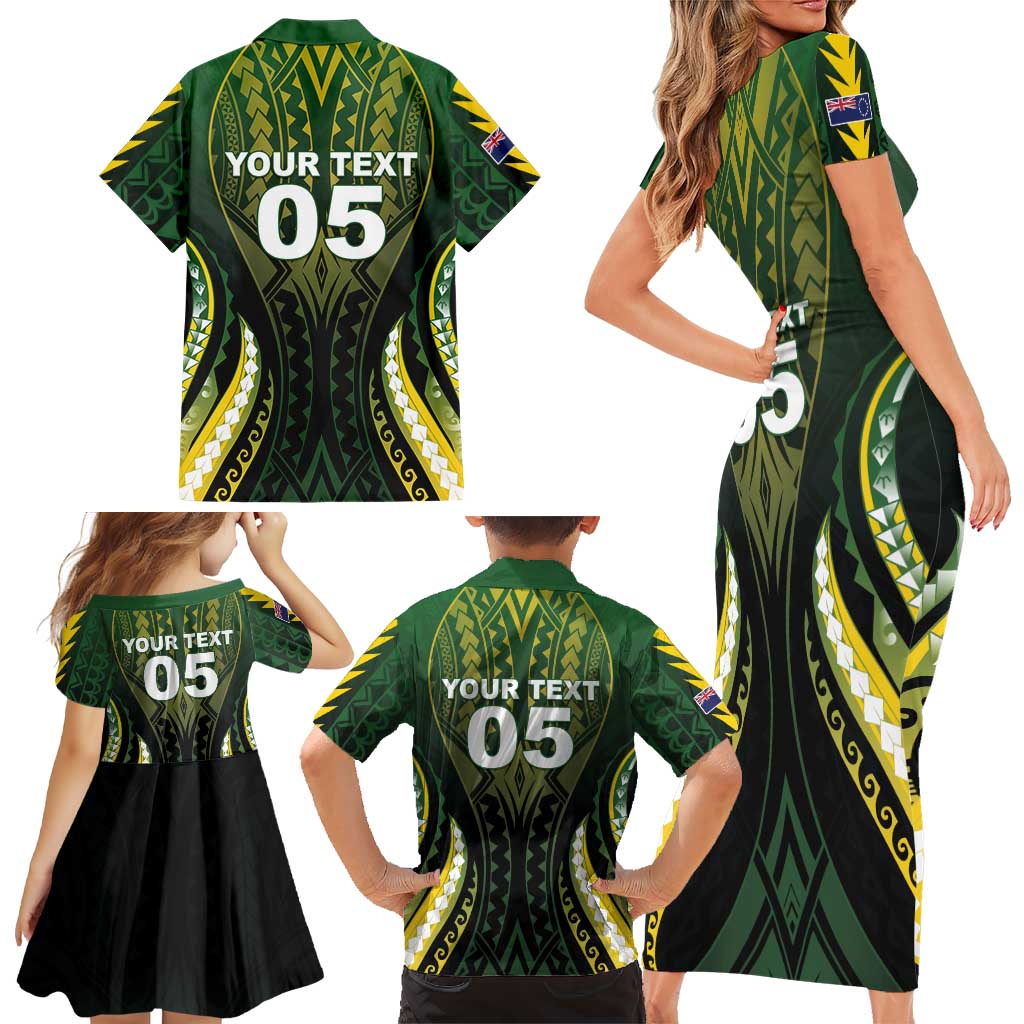 Custom Cook Islands Rugby Family Matching Short Sleeve Bodycon Dress and Hawaiian Shirt Unique Style Black Version - Polynesian Pride
