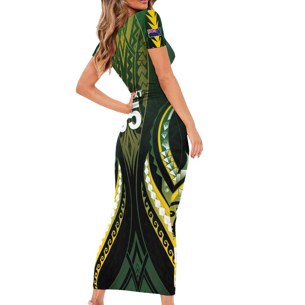 Custom Cook Islands Rugby Short Sleeve Bodycon Dress Unique Style Black Version - Polynesian Pride