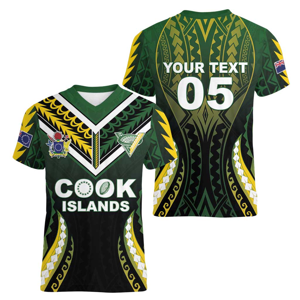 Custom Cook Islands Rugby Women V-Neck T-Shirt Unique Style Black Version - Polynesian Pride