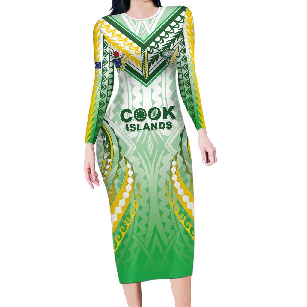 Custom Cook Islands Rugby Family Matching Long Sleeve Bodycon Dress and Hawaiian Shirt Unique Style White Version - Polynesian Pride