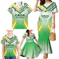 Custom Cook Islands Rugby Family Matching Mermaid Dress and Hawaiian Shirt Unique Style White Version - Polynesian Pride