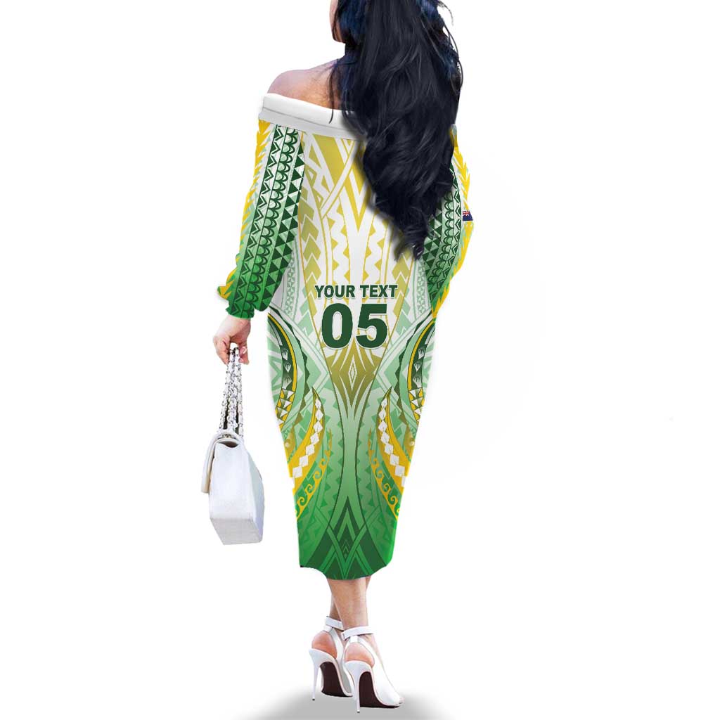 Custom Cook Islands Rugby Family Matching Off The Shoulder Long Sleeve Dress and Hawaiian Shirt Unique Style White Version - Polynesian Pride