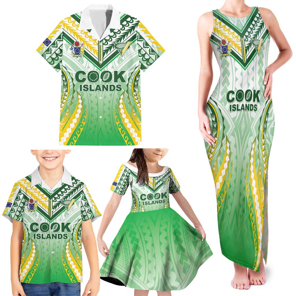 Custom Cook Islands Rugby Family Matching Tank Maxi Dress and Hawaiian Shirt Unique Style White Version - Polynesian Pride