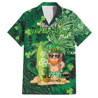 Personalised Hawaii St.Patrick Day Family Matching Off Shoulder Short Dress and Hawaiian Shirt Surfing Leprechaun LT05 Dad's Shirt - Short Sleeve Green - Polynesian Pride