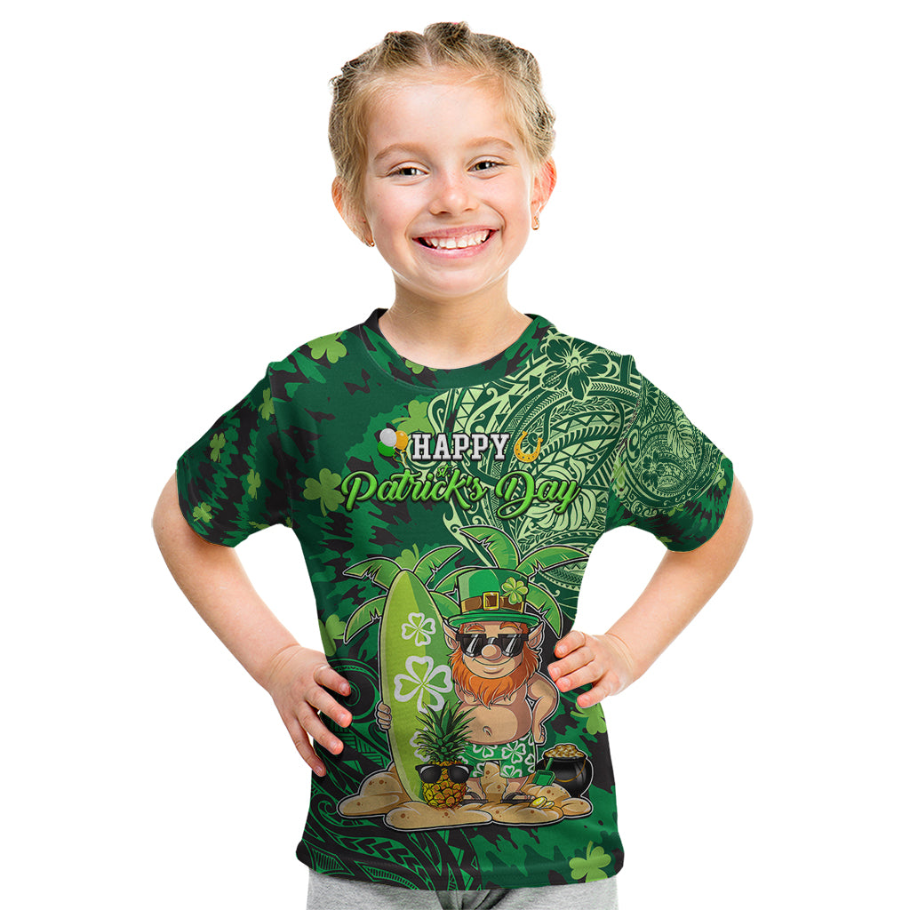 Personalised Hawaii St.Patrick Day Kid T Shirt Surfing Leprechaun LT05 Green - Polynesian Pride