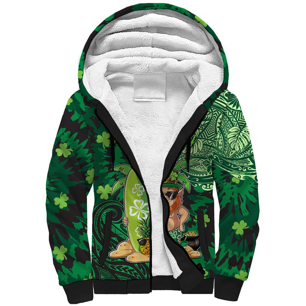 Personalised Hawaii St.Patrick Day Sherpa Hoodie Surfing Leprechaun LT05 Unisex Green - Polynesian Pride