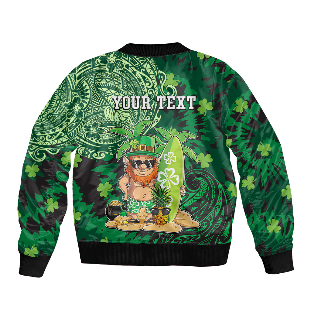 Personalised Hawaii St.Patrick Day Sleeve Zip Bomber Jacket Surfing Leprechaun LT05 - Polynesian Pride