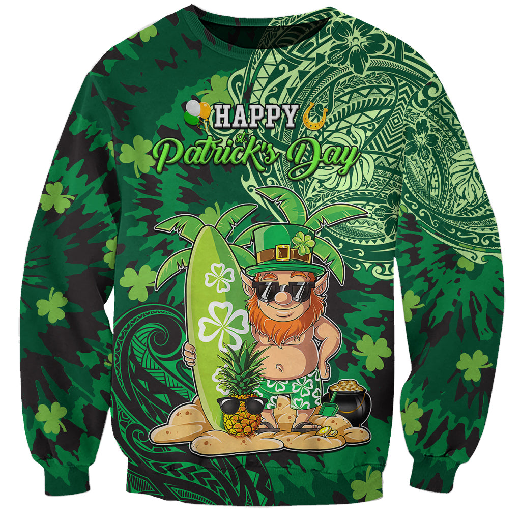 Personalised Hawaii St.Patrick Day Sweatshirt Surfing Leprechaun LT05 Unisex Green - Polynesian Pride