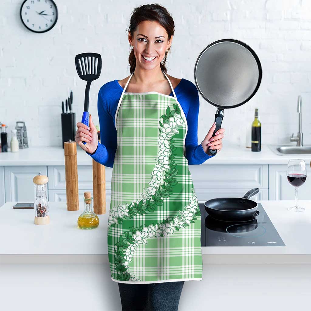 Green Hawaii Palaka Apron Hawaiian Honohono Lei