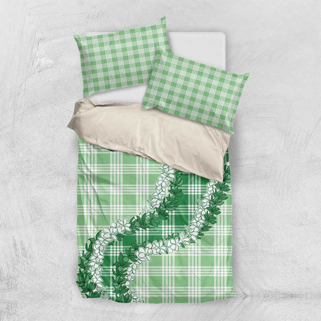 Green Hawaii Palaka Bedding Set Hawaiian Honohono Lei