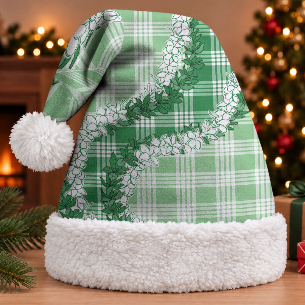 Green Hawaii Palaka Christmas Santa Hat Hawaiian Honohono Lei