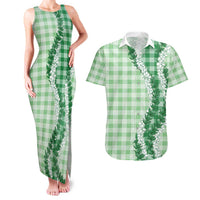 Green Hawaii Palaka Couples Matching Tank Maxi Dress and Hawaiian Shirt Hawaiian Honohono Lei LT05 Green - Polynesian Pride